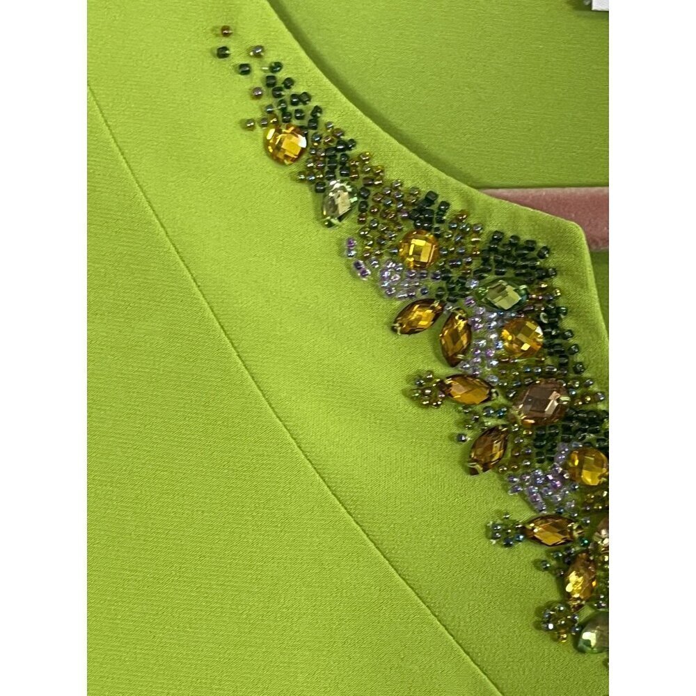 Susan Graver Liquid Knit Beaded Cardigan L Green Jeweled Resort Artsy Old Money - Picture 8 of 15